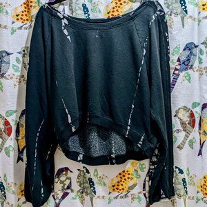 Hard Tail Slouchy Crop Sweater in Black Lizard Tie-dye